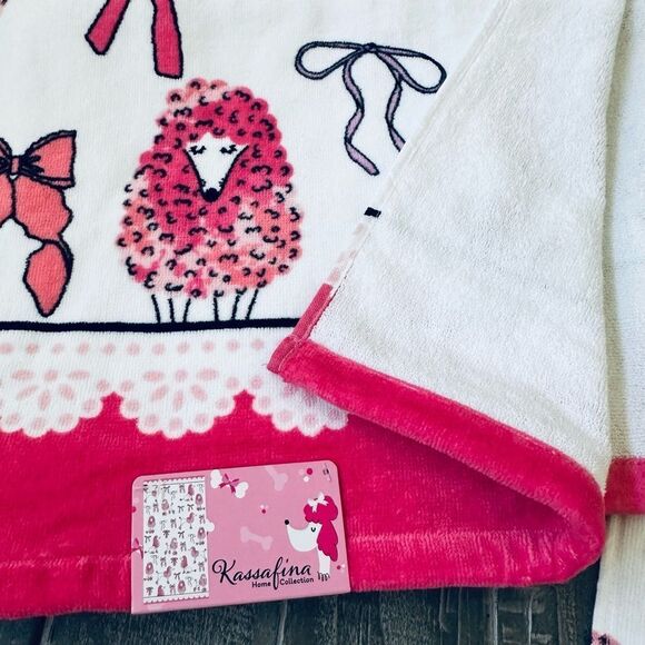 Pink Poodle Dog Bows Print Valentine Bath Towels Set - Picture 3 of 3